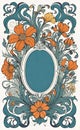 Vector illustration, frame with floral pattern in retro vintage style with decorative ornaments and creativity, Royalty Free Stock Photo