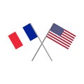 Vector illustration of the french flag and the american flag crossing each other Royalty Free Stock Photo