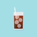 Vector illustration Fresh cool cola in glass on blue background