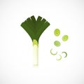 Vector illustration of fresh leek or green chives with cuts isolated on white Royalty Free Stock Photo