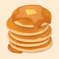 Vector illustration. Fresh tasty hot pancakes with sweet maple