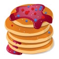 Vector illustration. Fresh tasty hot pancakes with sweet maple s