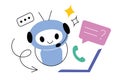 Vector illustration of a friendly chatbot assistant with headset and speech bubbles, AI powered customer support