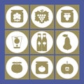 Vector illustration of fruit, honey, canned food and jam icons.