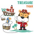 Vector illustration of funny animal pirate with treasure chest, suitable for stickers and t shirts kids baby, t shirt print design