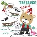Vector illustration of funny animal pirate with treasure chest, suitable for stickers and t shirts kids baby, t shirt print design