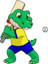 Funny crocodile playing cricket