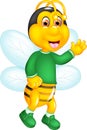 Funny bee cartoon flying with laughing and waving Royalty Free Stock Photo