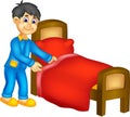 Funny boy cartoon clean bedroom with smile