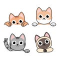 Vector illustration of funny cartoon dog cats, Different front border set, poses and emotions Royalty Free Stock Photo