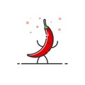 Vector illustration of funny chilli character cartoon in line style.