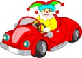 Funny clown cartoon riding car with laughing