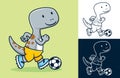 Vector illustration of funny dinosaur cartoon playing soccer Royalty Free Stock Photo