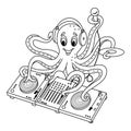 DJ Octopus Plays DJ Mixer for Coloring Page.