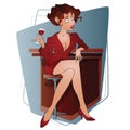 Vector Illustration. Funny girl with a glass of wine Royalty Free Stock Photo