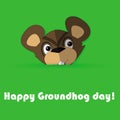 Vector illustration of funny groundhog. card with cute marmot and text. Design for Groundhog day. Flat style. Royalty Free Stock Photo