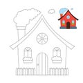 Vector illustration of funny house for coloring book