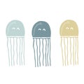 Vector illustration funny jellyfish. Cute cartoon character is isolated on white background