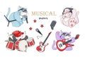 Vector illustration of funny little characters playing musical instruments