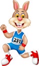 Funny rabbit cartoon running with smile and waving Royalty Free Stock Photo