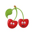 Vector illustration of a funny and smiling pair of cherries character Royalty Free Stock Photo