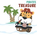 Vector illustration of funny tiger pirate, suitable for stickers and t shirts kids baby, t shirt print design, fashion graphic and Royalty Free Stock Photo