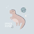 Vector illustration of funny tyrannosaurus in a outer space