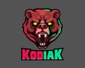 Furious Kodiak Bear Head Cartoon Mascot Logo Badge