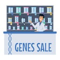 Vector illustration of a future pharmacy. Genes sale