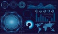 Vector illustration of futuristic display, interface hud design, infographic, scanning graph or waves, warning arrow and