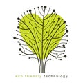 Vector illustration of futuristic tree in shape of heart, techno