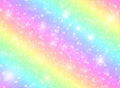 Vector illustration of galaxy fantasy background and pastel color.The unicorn in pastel sky with rainbow. Royalty Free Stock Photo