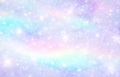 Vector illustration of galaxy fantasy background and pastel color.The unicorn in pastel sky with rainbow. Pastel clouds and sky wi