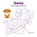 Game for children preschool age. maze or labyrinth for kids. help the puppy to find a bone. tangled road.