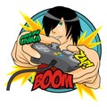 Vector illustration of Gamer Guy Playing an Action Game Royalty Free Stock Photo