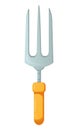 Vector illustration of a garden fork with a yellow handle isolated on a white background. Garden care pitchfork in flat