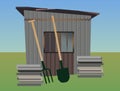 Vector illustration of gardening - old garden shed