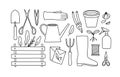 Vector illustration of gardening tools isolated on a white background.