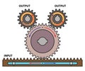 Vector illustration of gear transmission. Gear wheel and rack Royalty Free Stock Photo