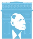 Vector illustration of general Charles De Gaulle in the arch of triumph