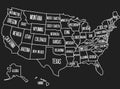 Vector illustration of a geographic map of the United States of America. Vintage style image with the USA state names. US state Royalty Free Stock Photo