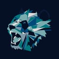 Vector illustration of geometric roar bear panda on dark background.