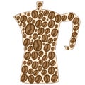 Vector illustration of a geyser coffee maker filled with coffee beans. Isolate