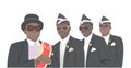 Vector illustration of Ghana dancing pallbearers; Coffin dancers at funeral; Dancing funeral Meme - `Stay at home or dance with u