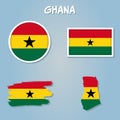 Vector illustration ghana indepencence day with ghana flag colo and ghana geography maps