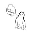 Vector illustration, ghost icon with emotions, spooky text for Halloween. Hand drawn ghost on white background.