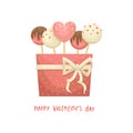 Vector illustration of a gift box with cakepops. A gift for Valentine`s Day