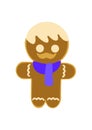 Vector illustration of a gingerbread man with a blue scarf on a white background. Christmas holiday. Royalty Free Stock Photo