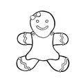 Vector illustration of a gingerbread man girl. Black and white graphics are hand drawn with ink. Linear pattern suitable for Royalty Free Stock Photo