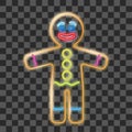 Vector illustration of the gingerbread man neon sign on the transparent background. Cookie in shape of stylized human. Royalty Free Stock Photo